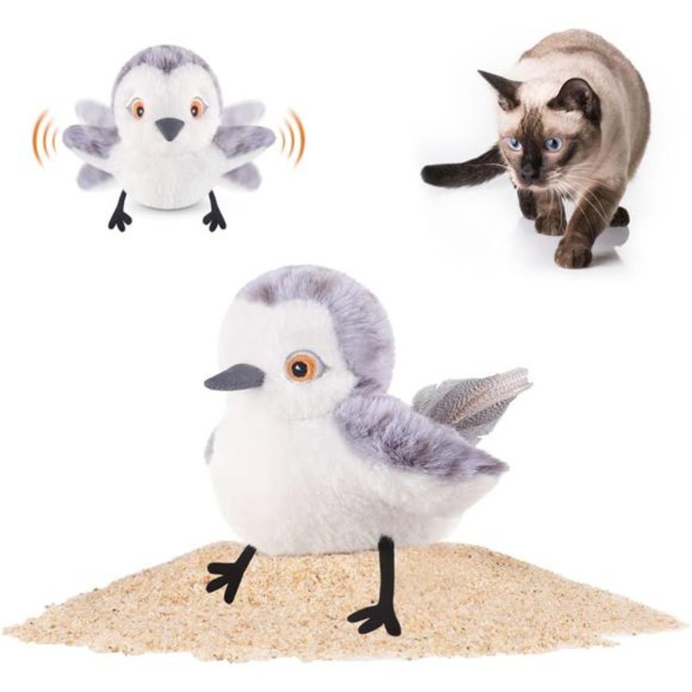 Cat Toys Flapping Bird (No Flying), Lifelike Sandpiper Chirp Tweet, Rechargeable